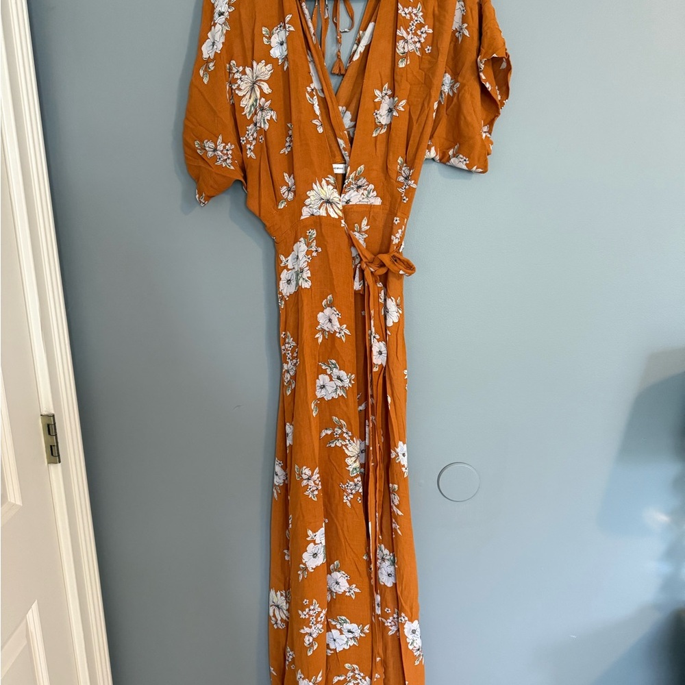 Faithfull the Brand Floral Wrap Dress in Orange